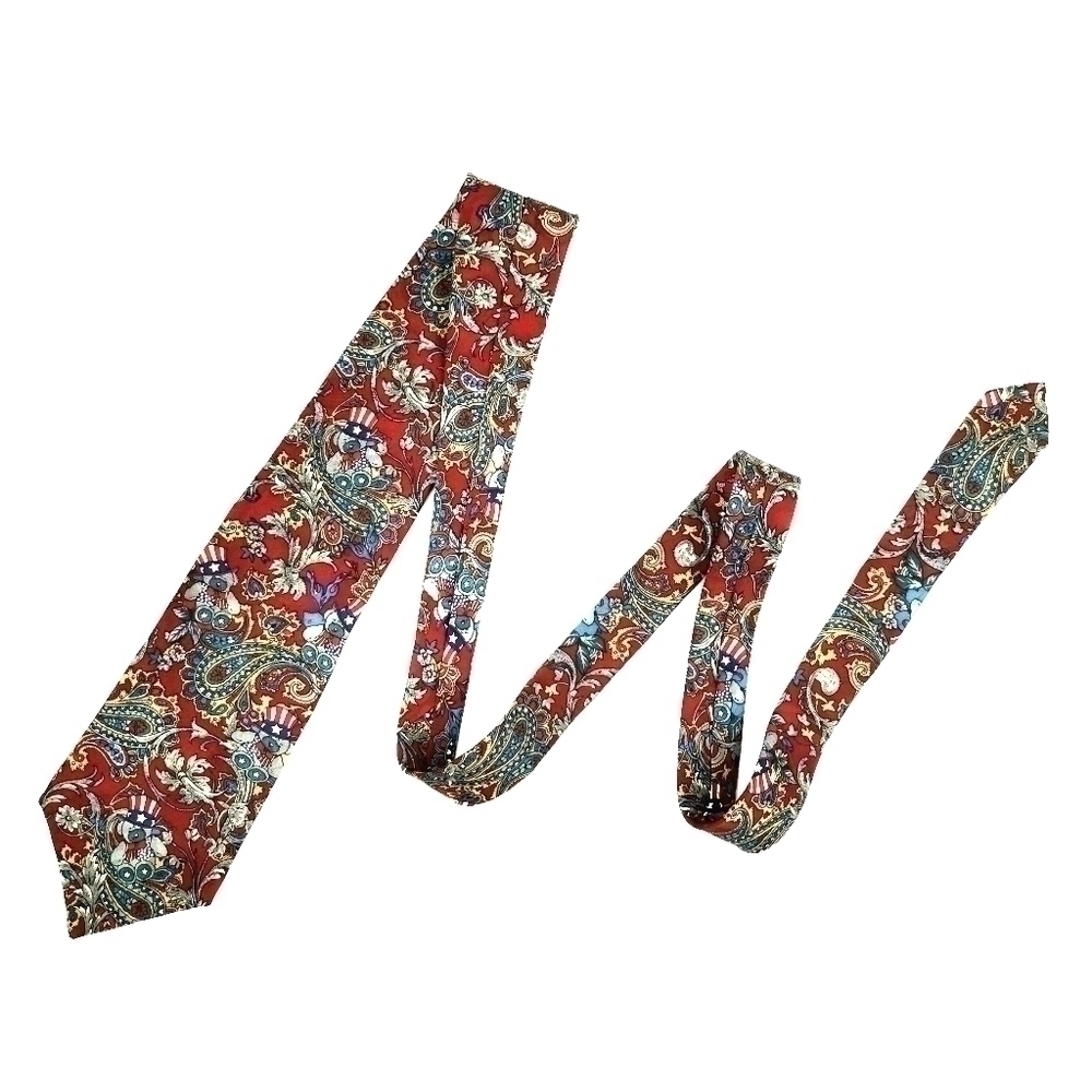 100% Silk Rene Patriotic Paisley Colorful Traditional Long Neck Tie